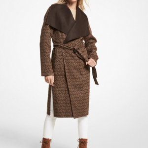 Receive up to 60% off at MICHAEL KORS – Wool Blend Logo Jacquard Wrap Coat Style# 77F5443M22